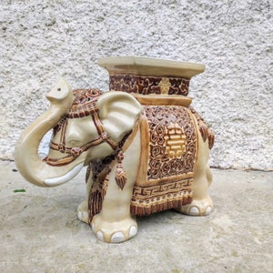 Vintage Ceramic Elephant Statue/ XL Ceramic Elephant/ Plant Stand Figure/ Retro Garden Seat/ Flower Stand/ Decorative Ornament /Pottery Art