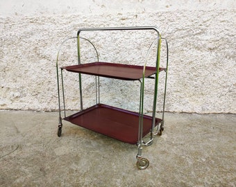 Vintage Brown Serving Trolley on Wheels /Retro Folding Table/ Mid Century Serving Table / Old Side Table / Home Decor/ 1960s /Germany