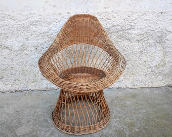 Vintage Wicker Egg Chair, Retro Rattan Accent Furniture, 70s Yugoslavia