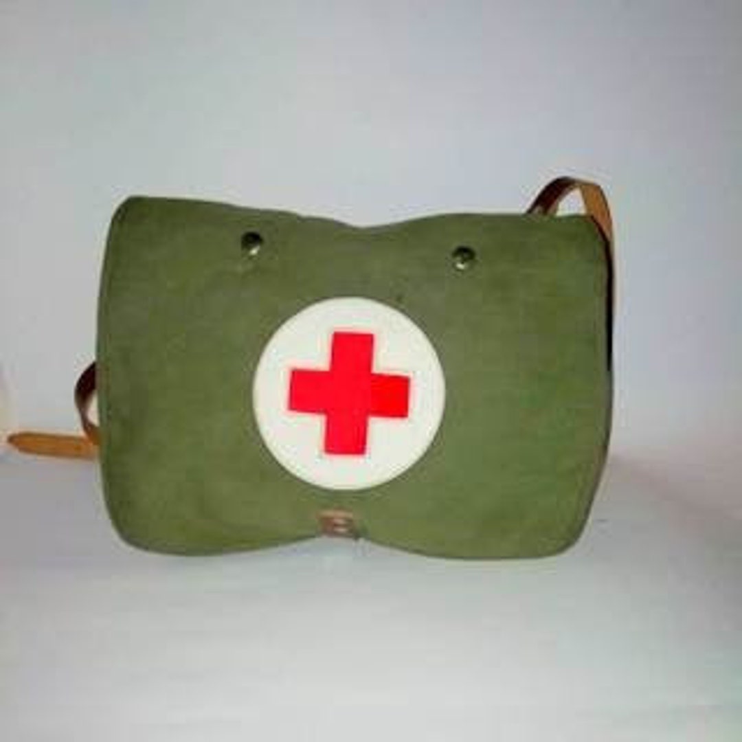 Vintage Military First Aid Canvas Crossbody Bag / Shoulder Strap / Red