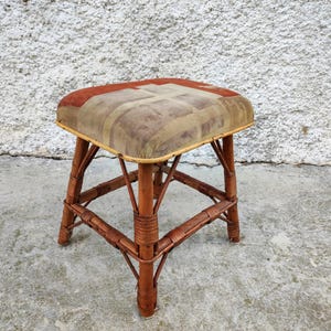 Vintage Rattan Stool / Retro Rattan Taburette/ Vintage Furniture / Mid Century Stool / Rattan Foot Stool /Upholstered Stool /Boho Style 80s