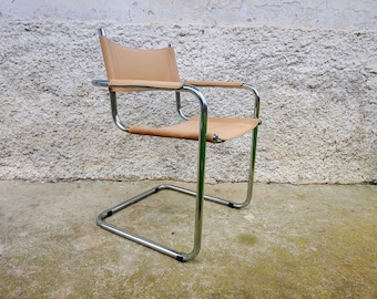 Vintage Chrome Mart Chair /Mid Century Modern Mart Stam Cantilever Chair /Office Chair /Dining Chair /Bauhaus Chair/ Faux Leather Chairs/80s