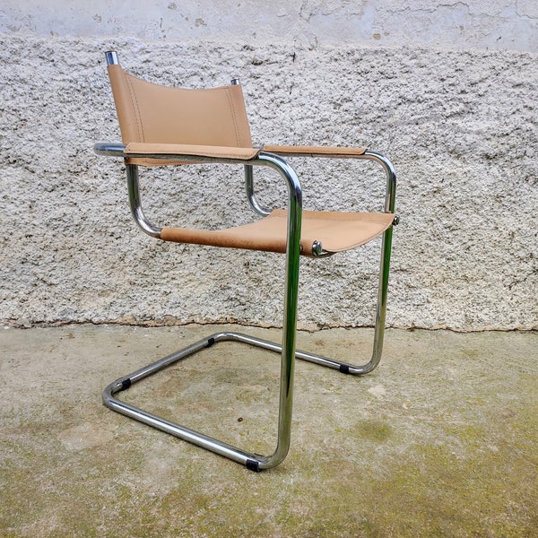Vintage Chrome Mart Chair /Mid Century Modern Mart Stam Cantilever Chair /Office Chair /Dining Chair /Bauhaus Chair/ Faux Leather Chairs/80s