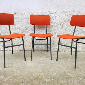 1 de 3 sillas vintage / sillas de oficina / sillas de metal naranja / taburetes originales / sillas de comedor / muebles vintage / Yugoslavia / años 70