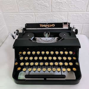 Antique Torpedo Typewriter/ Black Typewriter / Antique Typing Machine/ Old Working Typewriter/ Portable Typewriter/ Office or Home Decor 30s