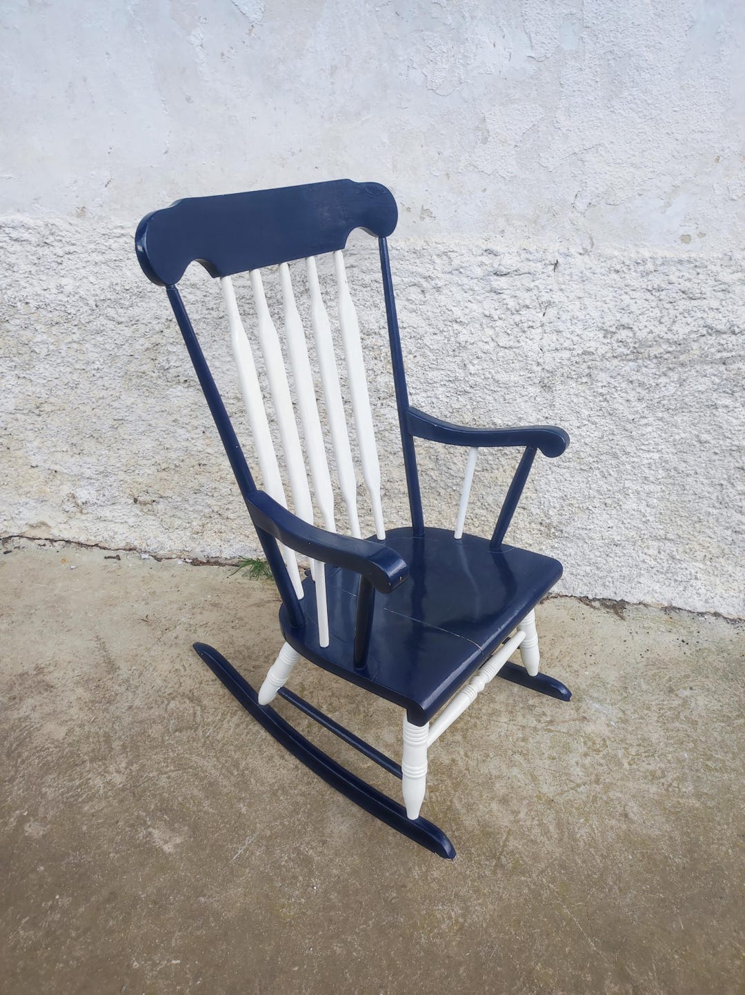 Vintage Mid Century Rocking Chair – Repainted Blue and White Wooden ...