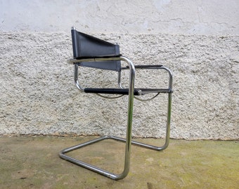 Vintage Chrome Chair/Mid Century Modern Mart Stam Cantilever Chair/Office Chair/Dining Chair/Retro Chair /Bauhaus/ Leather /Stol Kamnik /80s