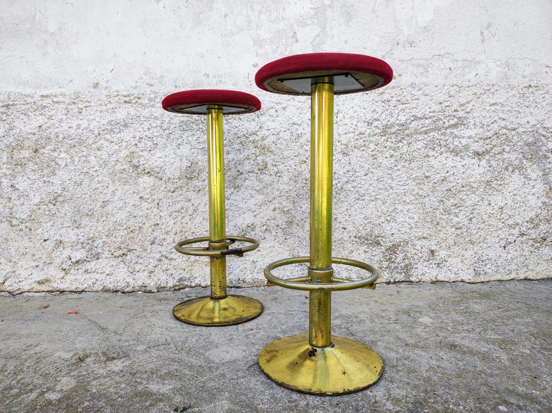 Vintage 1 of of 4 Bar Stools/ Modern Bar Chairs/ Vintage Chairs/ Metal And Textile Stools/Mid Century Modern Bar Stools /Red Bar Chairs/ 80s image 6