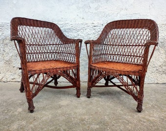 Vintage 1 of 2 Rattan Chair / Wicker Chair / Retro Patio Furniture/ Vintage Rattan Furniture/ Rattan Chair with High Back/ Outdoor Furniture