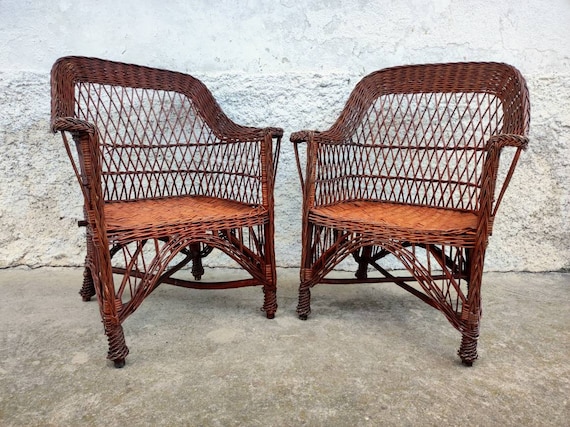 Vintage 1 of 2 Rattan Chair Wicker Chair Retro Patio Furniture Vintage Rattan Furniture Rattan Chair With High Back Outdoor Furniture Etsy