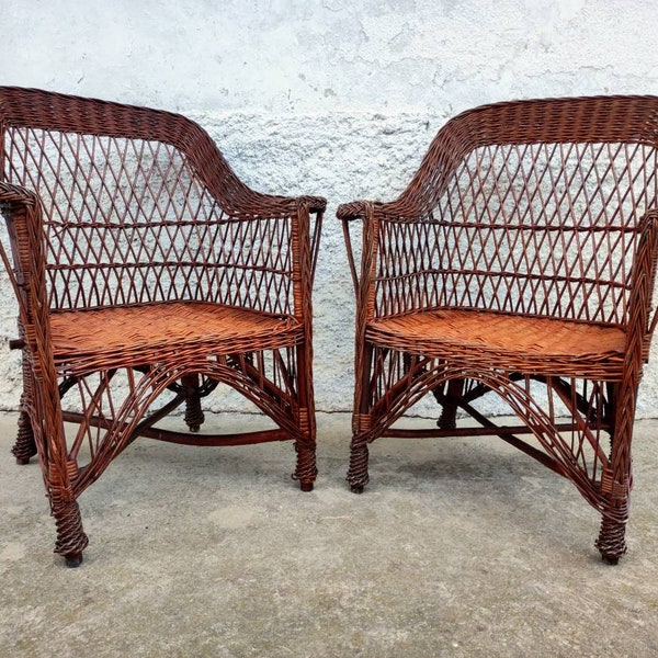 Vintage 1 of 2 Rattan Chair / Wicker Chair / Retro Patio Furniture/ Vintage Rattan Furniture/ Rattan Chair with High Back/ Outdoor Furniture