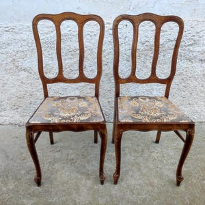 1 di 2 Sedie in legno vintage/Sedie in legno retrò/Sedie da pranzo imbottite/Vecchi mobili moderni/Sedie da cucina/Sedie Jugoslavia/Anni &#39;70