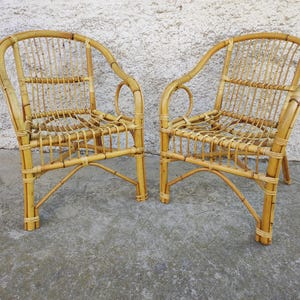 Vintage Pair of Rattan Chairs/ Wicker Chairs/ Boho Style / Pair of Bamboo Chairs/ Patio Furniture / 80s/ Vintage Furniture / Rattan Armchair