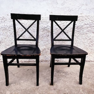 Vintage 1 of 2 Wooden Dining Chairs/ Black Wooden Chairs/  Black Chairs/ Italian Chairs/ Mid Century/ Retro Chairs/ Italy/ 80s