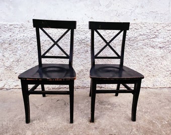 Vintage 1 of 2 Wooden Dining Chairs/ Black Wooden Chairs/  Black Chairs/ Italian Chairs/ Mid Century/ Retro Chairs/ Italy/ 80s