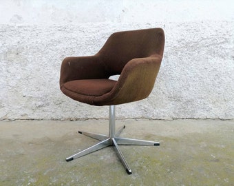 Mid Century Swivel Easy Chair / Vintage Home Office Easy Chair/ Brown Armchair/ Office Chair/Egg Chair/ Stol Kamnik / 60s