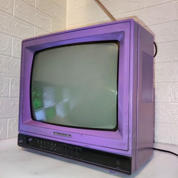 Vintage Portable Television Grundig / Purple Television Set/ Super Color Tv/ Old Grundig Tv/ Retro Portable No-Working TV/ Plastic Tv/ 80s/