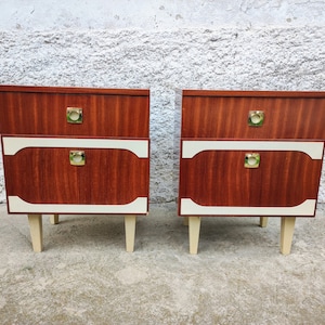 Vintage Pair of Bedside Tables / Mid Century/ Nightstand Storage/ Retro Night Tables / Storage Tables/ Wooden Nightstands / 70s Yugoslavia
