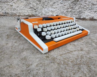 Vintage Mechanical Typewriter / Orange Working Typewriter / Typewriter With Case / Typing Machine Unis TBM from Yugoslavia / Office 70's