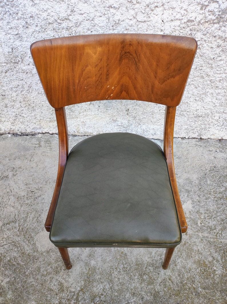 Vintage Wooden Chair/ Wood and Green Leather Chair / Dining Chair/ Stol Kamnik Chair/ Stol Kamnik/ Retro Furniture/ Yugoslavia Chair/ 60s image 6