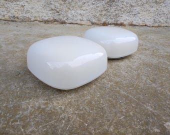 Vintage Glass Sconce/ Mid Century Pair of White Glass Sconces /Milky White Wall Plafonieres / Yugoslavian Glass Sconces from 70s