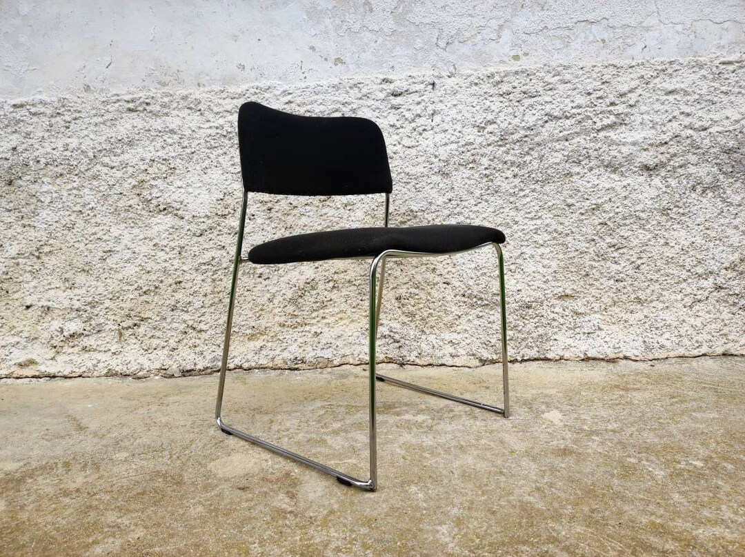 Vintage Metal Dining Chair/ Black Metal Chair/ Uphostered Black Chair