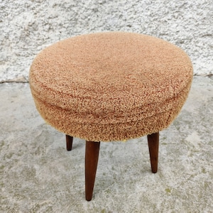 Vintage Mid Century Cushion Stool /Mid Century Ottoman / Brown Taburete/ Brown Ottoman/ Vintage Furniture/ Foot Stool/ 70s/ Yugoslavia