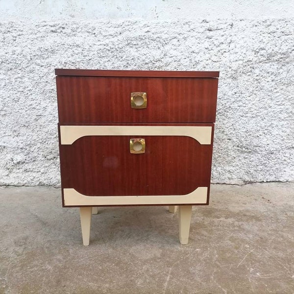 Vintage Bedside Table/ Mid Century/ Nightstand Storage/ Retro Night Table/ Storage Table/ Wooden Nightstand/ Yugoslavia/ 70s