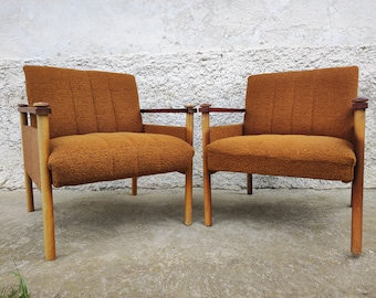 1 of 2 Vintage Coctail Armchairs/  Lounge Armchair / Mid Century Pair of Lounge Cocktail Armchairs / Vintage Brown Textile Armchairs / 60s