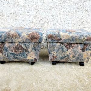 1 of 2 Vintage Mid Century Cushion Stools /Mid Century Ottomans / Textile Ottomans/ Vintage Furniture/ Foot Stools/ Modern Ottomans / 90s