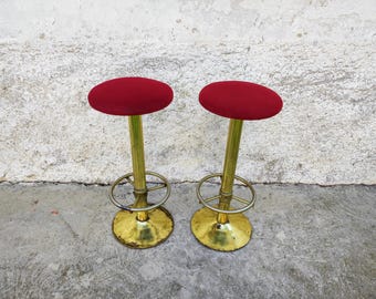 Vintage 1 of of 4 Bar Stools/ Modern Bar Chairs/ Vintage Chairs/ Metal And Textile Stools/Mid Century Modern Bar Stools /Red Bar Chairs/ 80s