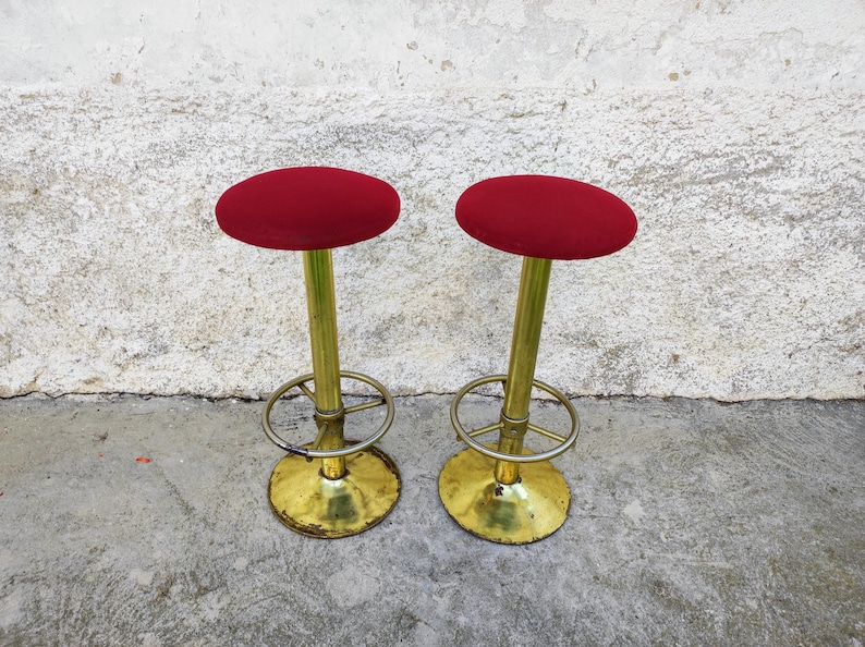 Vintage 1 of of 4 Bar Stools/ Modern Bar Chairs/ Vintage Chairs/ Metal And Textile Stools/Mid Century Modern Bar Stools /Red Bar Chairs/ 80s image 1