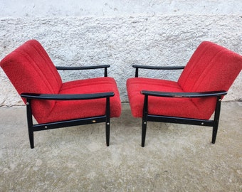 1 of 2 Vintage Coctail Armchairs/ Retro Lounge Armchairs / Mid Century Red Lounge Cocktail Armchairs / Vintage Textile Armchairs / 70s