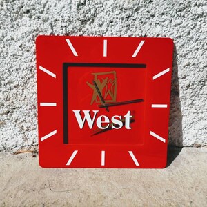 XL Vintage Plastic Wall Clock/ Promotional Wall Clock/ West Wall Clock/ Red Wall Clock/ Wall Decor/ Retro Clock/ Clocks/ 90s