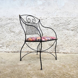 Retro Eingangsstuhl / Uphostered Metal Chair / Post Modern Chair / Vintage Möbel / Terrassenmöbel / Mid Century Balkonstuhl / 90er Jahre