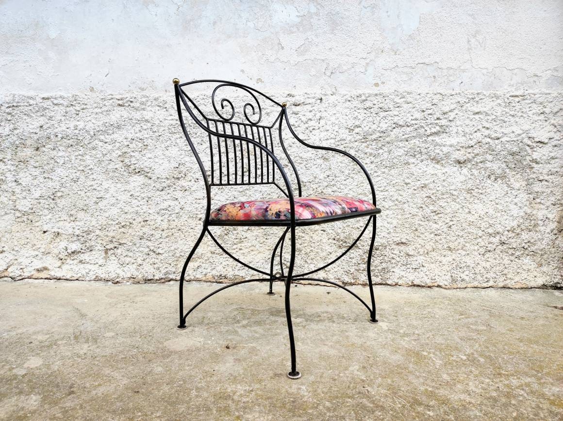 椅子 vintage 90's Postmodern Chair Retro Entryway Chair/ Uphostered Metal Chair/post Modern