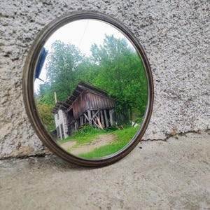 Vintage Mid Century Modern Bathroom Round Mirror /Modern Plastic Round Mirror / Brown Wall Mirror / Space Age Mirror / Retro Home Decor/ 70s