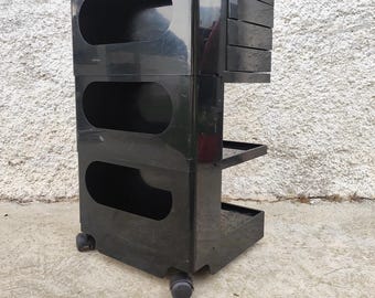 Vintage Black Plastic Trolley / Joe Colombo Design / Black Plastic Trolley / Trolley on Wheels / Space Age / Model Boby / Trolley from Italy
