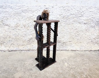 Vintage African Statue Disk Holder / Vintage Cd DVD Rack / Legno intagliato a mano Tribal Decor / Skulpture Decorativo / Home Decor / Old Cd Stand