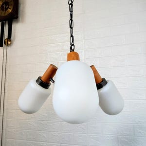Vintage Ceiling Light/ Midcentury Modern Ceiling Lamp/ Three Milky White Bulbs Chandelier /Old Pendant Light /Hanging Light/ 70s Yugoslavia