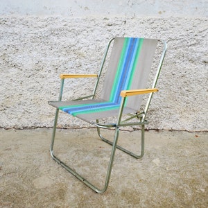 Vintage Picnic Chair/Lerolin Chair/Canvas Chair /Alluminium Compact Chair/Colourful Chair/Folding Chair/Beach Chair/ Folding Chair/70s/Italy
