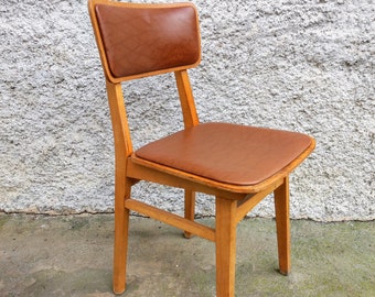 Vintage Wooden Chair/ Wood and Brown Leather Chair / Dining Chair/ Old Chair/ Vintage Furniture / Retro Furniture/ Yugoslavia Chair/ 60s