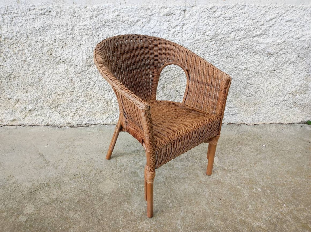 Vintage Rattan Chair / Wicker Chair / Retro Patio Furniture/ Vintage ...