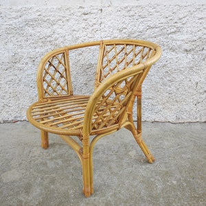 Vintage Rattan Chair/ Wicker Chair/ Boho Style / Bamboo Chair/ Patio Furniture / 80s/ Vintage Furniture / Rattan Armchair