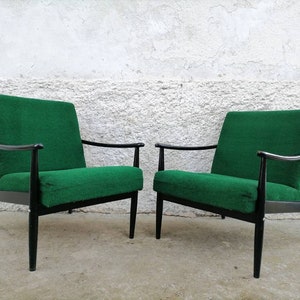 1 of 2 Vintage Coctail Armchairs/ Retro Lounge Armchair / Mid Century Green Lounge Cocktail Armchairs / Vintage Textile Armchairs / 70s