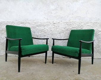 1 of 2 Vintage Coctail Armchairs/ Retro Lounge Armchair / Mid Century Green Lounge Cocktail Armchairs / Vintage Textile Armchairs / 70s