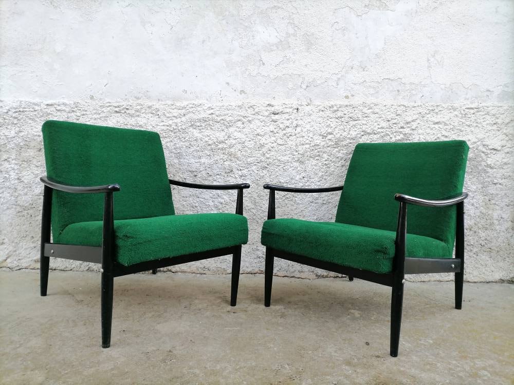 1 di 2 Poltrone Vintage Coctail / Poltrona Lounge Retrò / Poltrone Cocktail Mid Century Green Lounge / Poltrone Tessili Vintage / anni '70