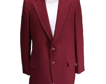 Vintage 70er Jahre Burgund Blazer Herren 44L EST Union Made Olympische Spiele Jacke Retro Maßgeschneiderter Mantel