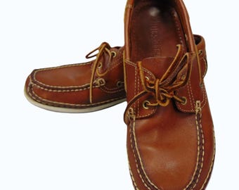 Zapatos náuticos de cuero Dexter, talla 8 M / Mocasines vintage de cuero crudo con punta de mocasín / Estilo preppy tradicional