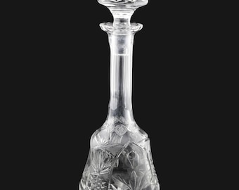Decantador de cristal tallado vintage de 35,5 cm (14") con diseño de estrella, ideal para whisky y bourbon, con tapón.